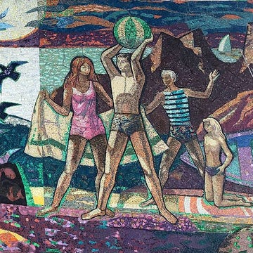 Millard Sheets Pleasures Along the Beach a painting of a group of people