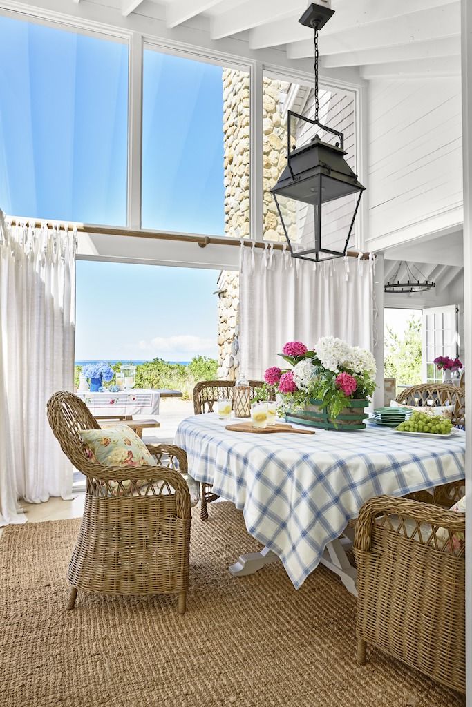 romantic beach house dining room with ocean view