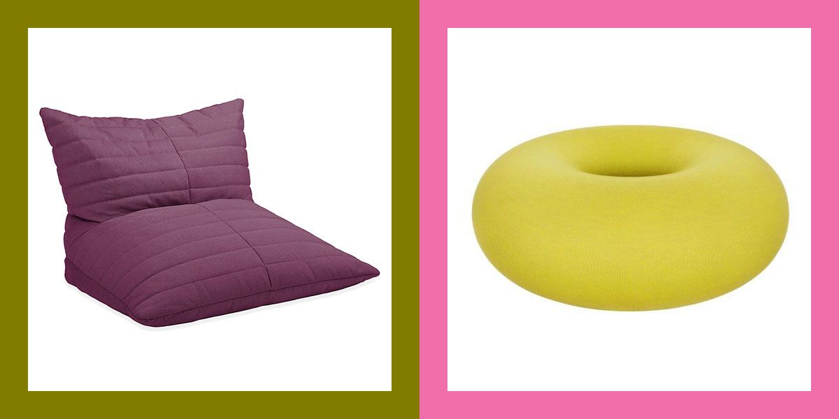 a purple and yellow bean bag chair