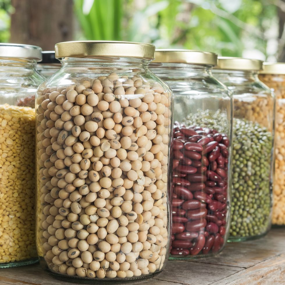 Mason jar, Food, Food storage containers, Superfood, Plant, Bean, Lentil, Ingredient, Mung bean, Legume, 