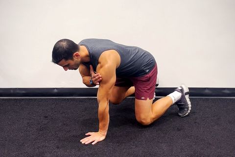 full body 10 minute workout, bear crawl with shoulder tap