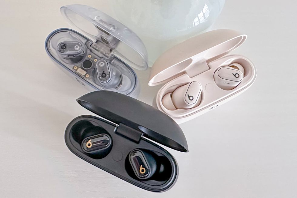 beats studio buds plus in clear, black, and pink