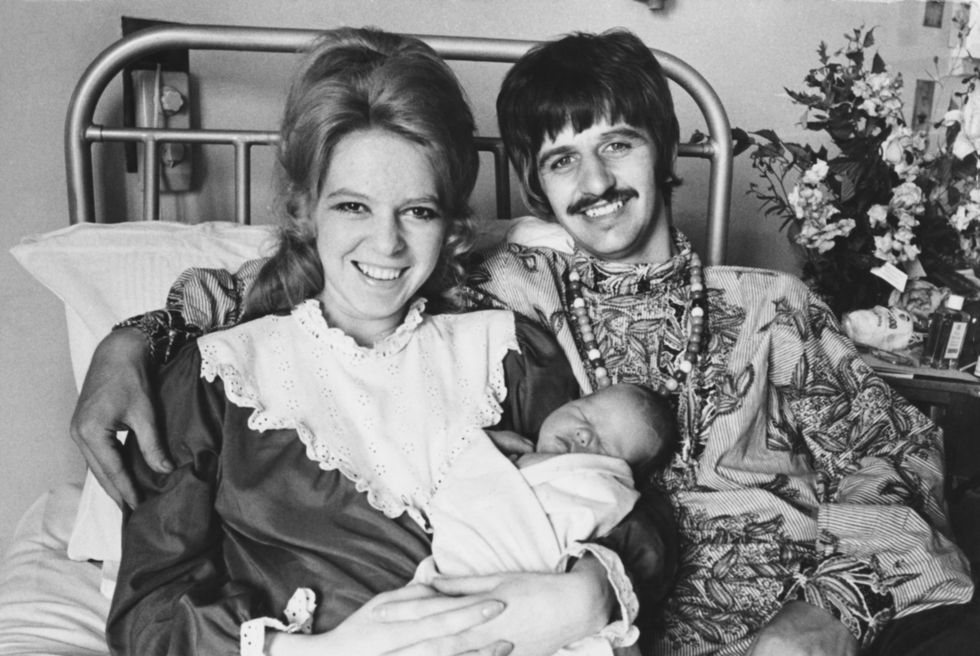 beatles drummer ringo starr with his wife maureen and their new baby boy jason at queen charlotte's hospital, london