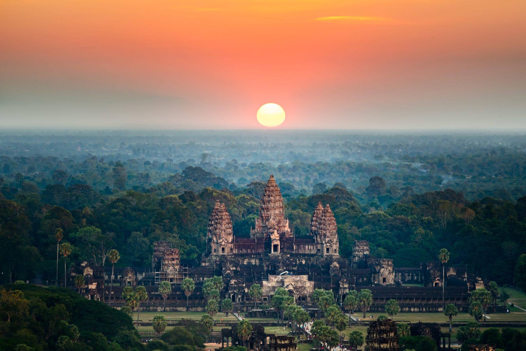Beautiful aerial view of Angkor Wat at sunrise ,Cambodia beautiful aerial view of angkor wat at sunrise ,cambodia