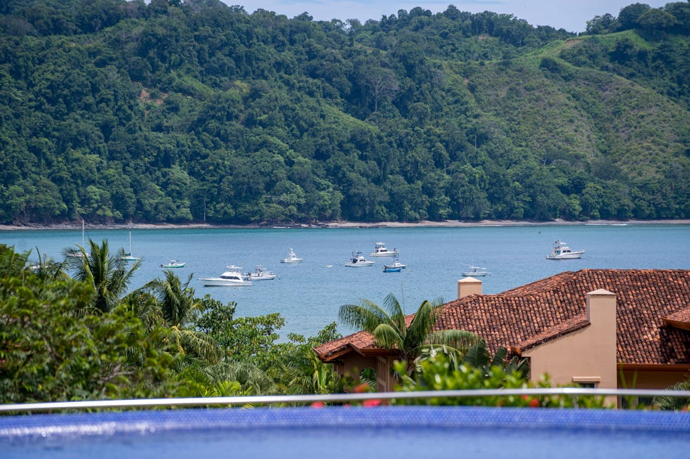 beautiful aerial view of the los sueños marina full with yachts and boats in herradura beach costa rica