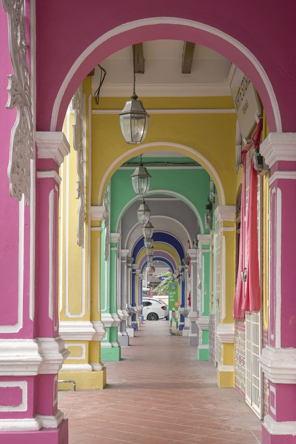 beautiful and colorful arches of heritage houses in george town, penang