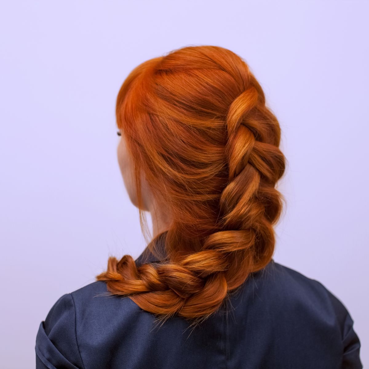 Image of French braid hairstyle for long red hair
