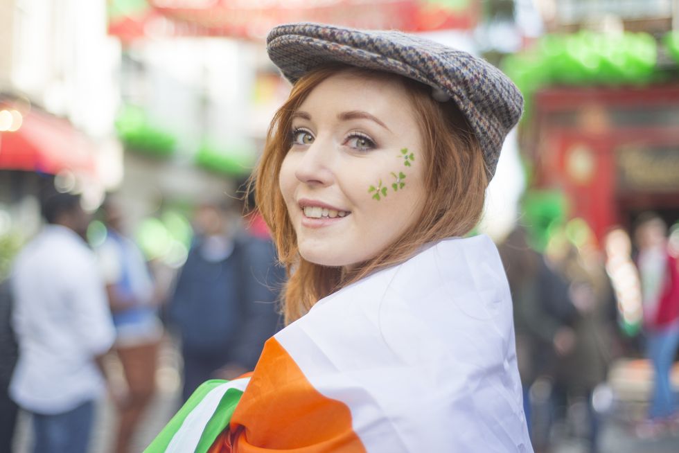 beautiful irish girl on st patricks day, dublin, ireland