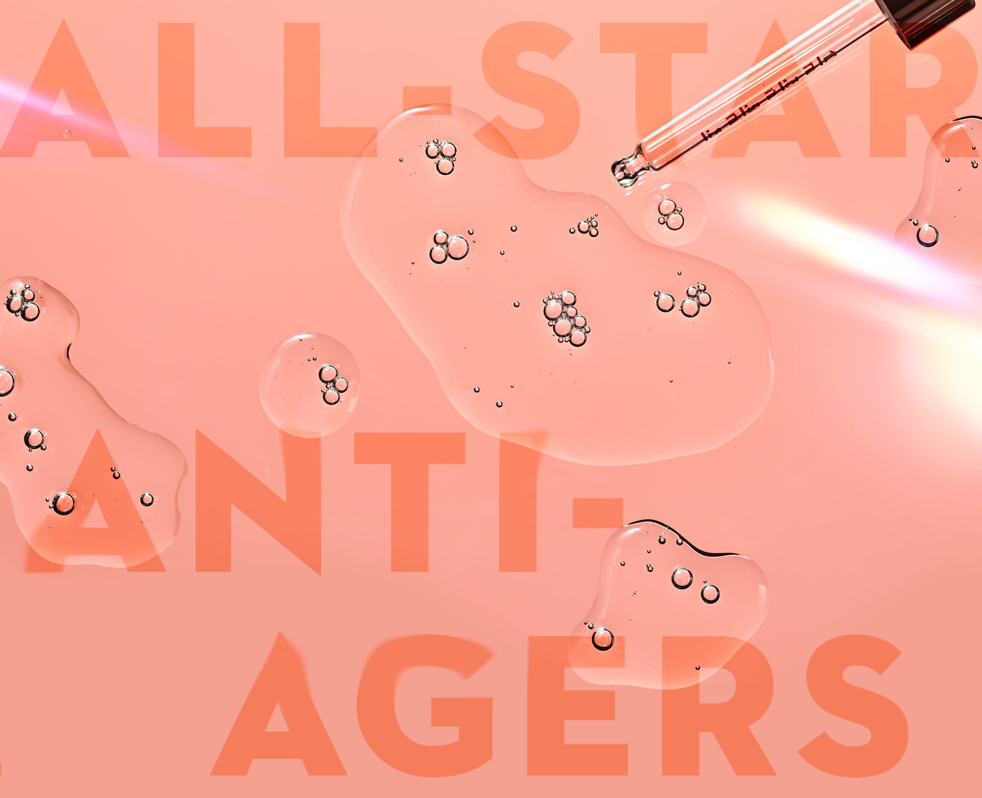 allstar anti agers product section pink surface with serum and dropper