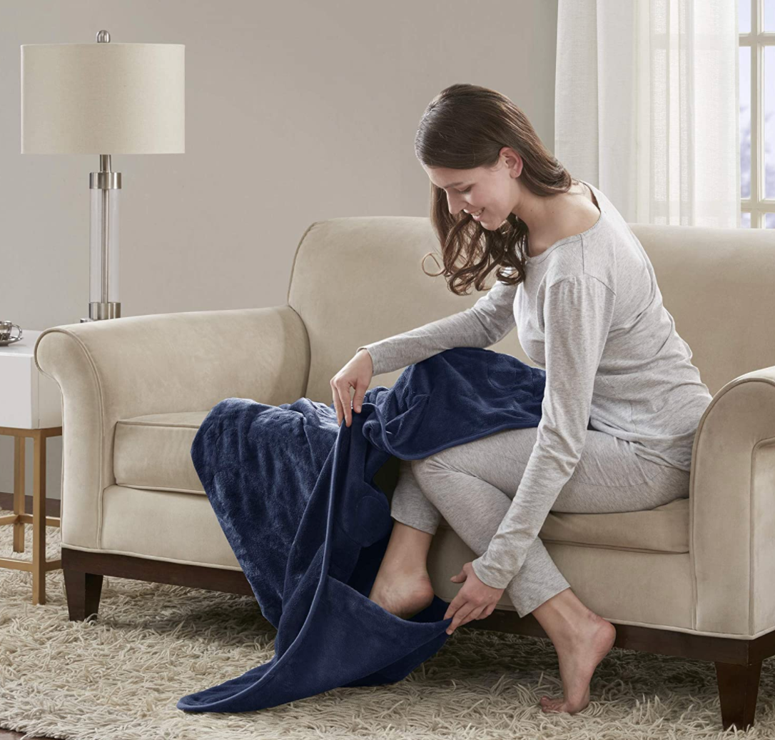 Heated throw blanket with foot pocket new arrivals