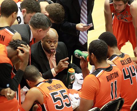 baltimore, md   november 26  head coach craig robinson of the oregon state beavers speaks to his team during their game against the towson tigers at the towson center on november 26, 2011 in baltimore, maryland the first ladys brother, craig robinson, is head coach of the oregon state team  photo by martin h simon poolgetty images