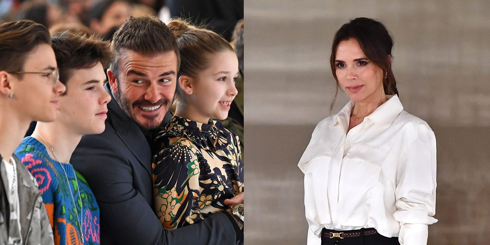 David Beckham's daughter Harper sits on his lap as wife Victoria