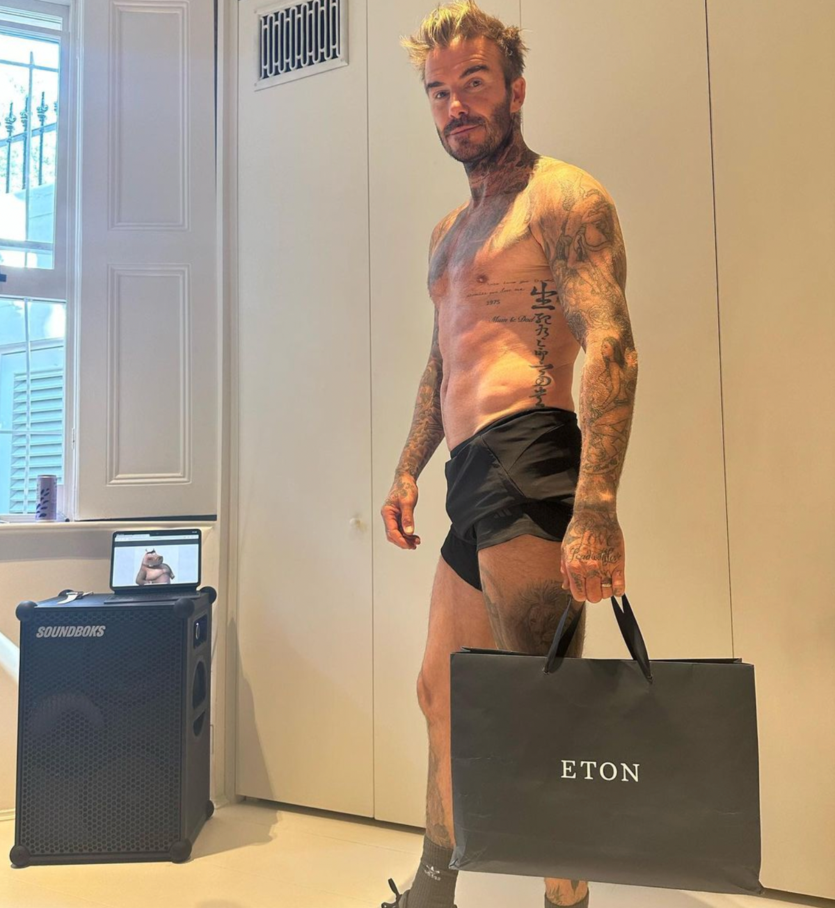 David Beckham Shows Off Lean Physique in Shirtless Gym Photo