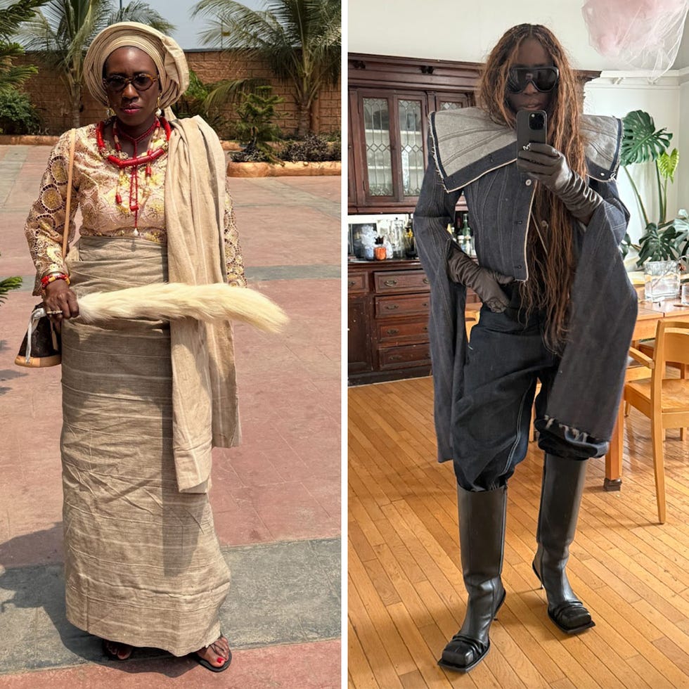 contrasting cultural outfits showcased by two individuals highlighting diverse fashion styles