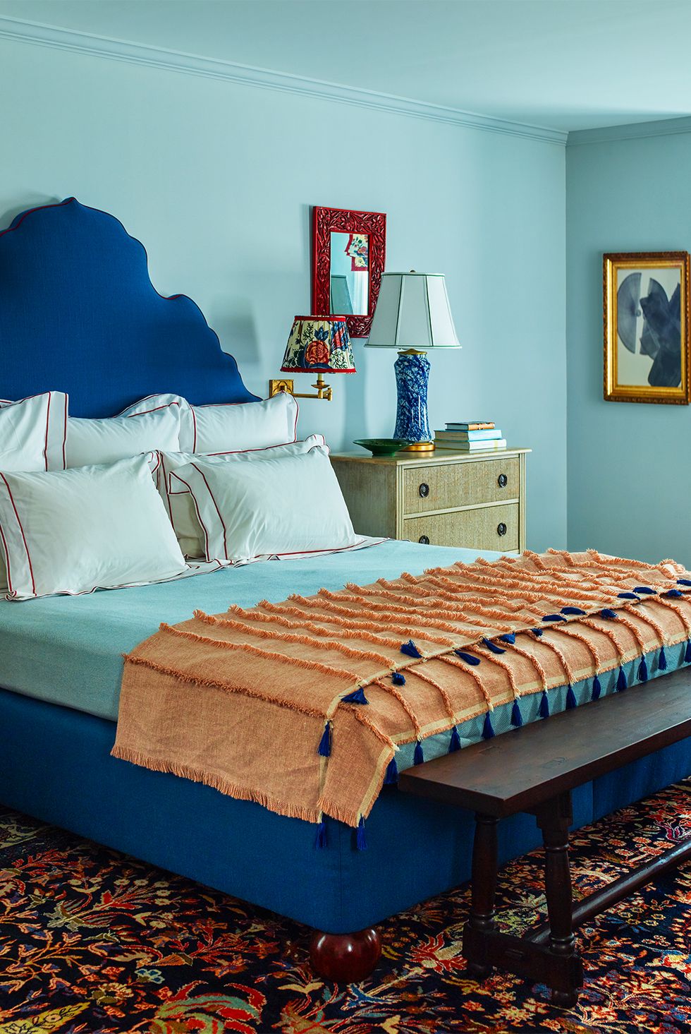 blue painted bedroom