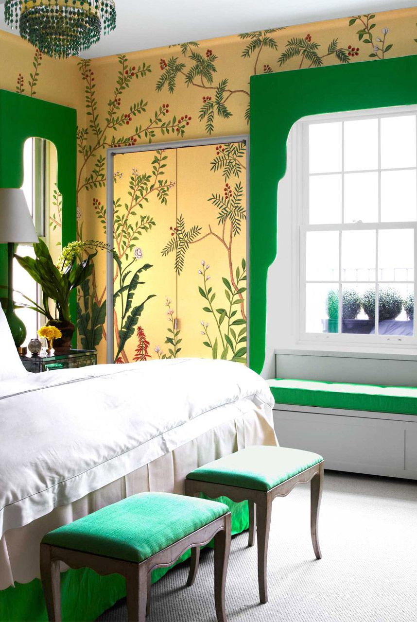 green and yellow bedroom