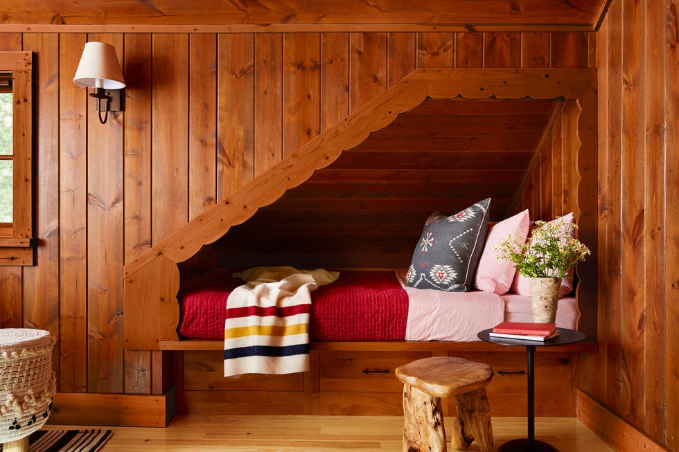 rustic pine built in bed nook