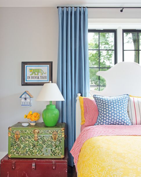 michigan lake house with a colorful bedroom