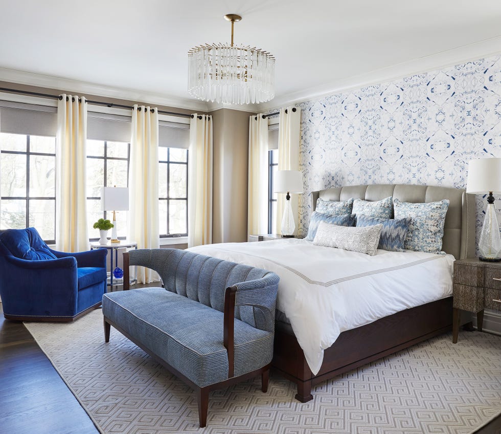 bedroom with statement wall painted beige