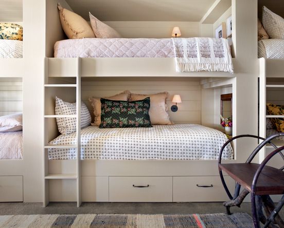 bunk beds with a light tan paint color