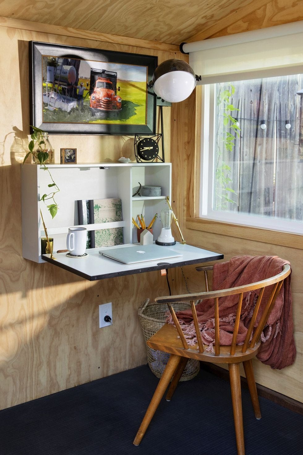 bedroom storage ideas, wall mounted desk with a chair