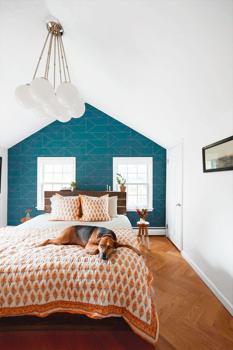 bedroom wall decor ideas geometric wallpaper