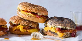 bagel sandwich with bacon, egg, cheese and sour cream