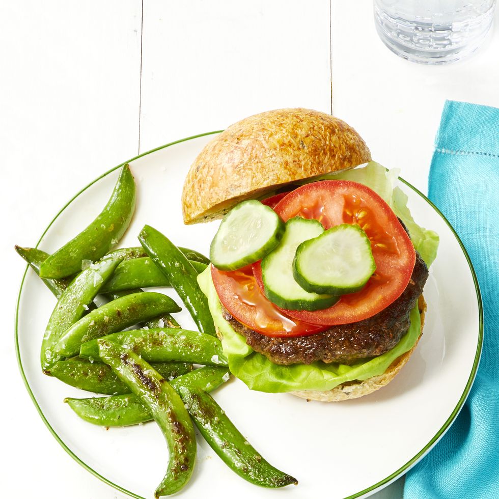 beef and mushroom burgers with snap pea fries   cookout menu