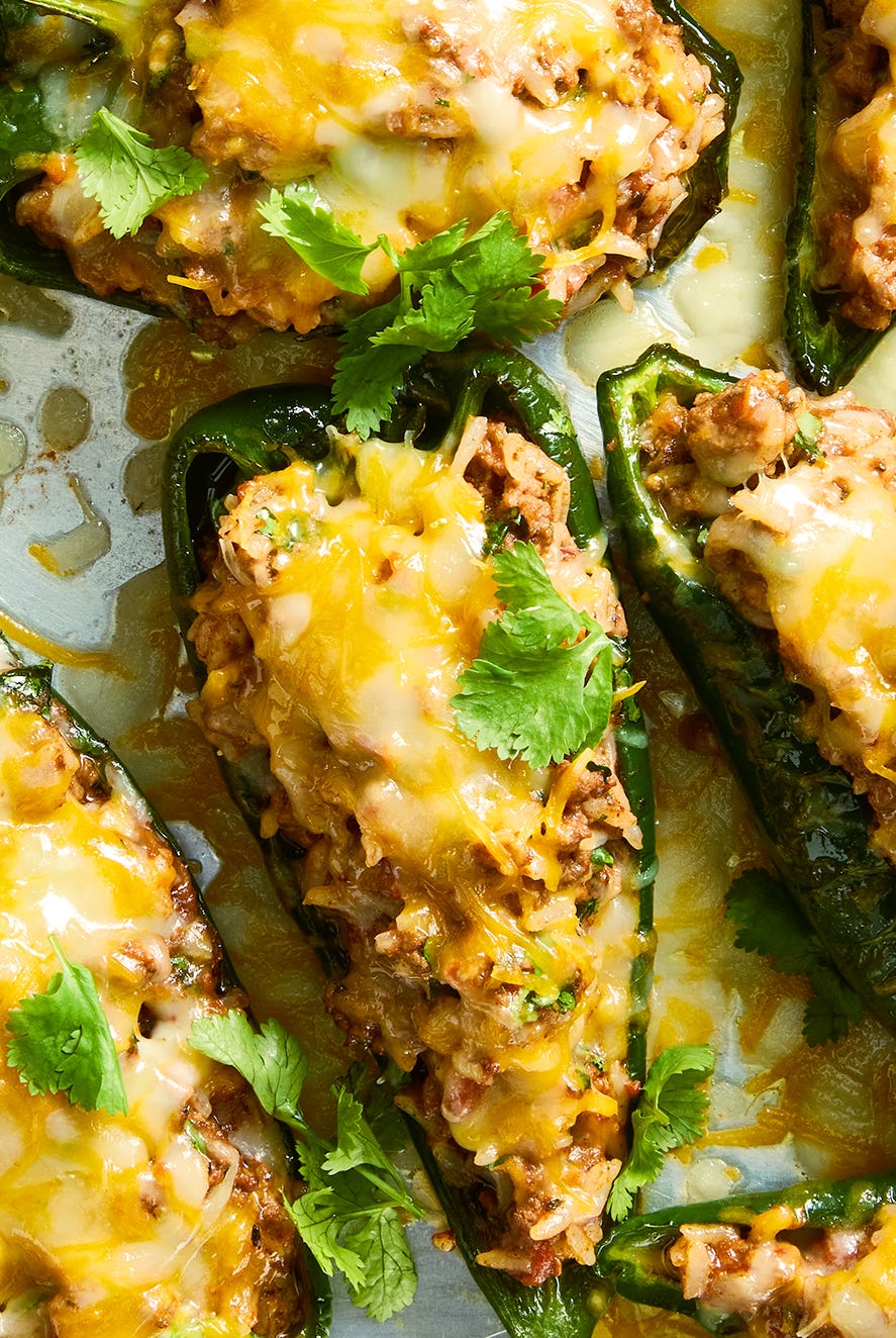 Beef Rice Stuffed Poblano Pepper beef and rice stuffed poblano peppers with cheese