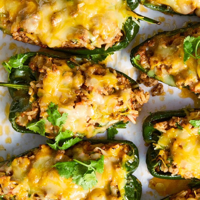 beef and rice stuffed poblano peppers with cheese