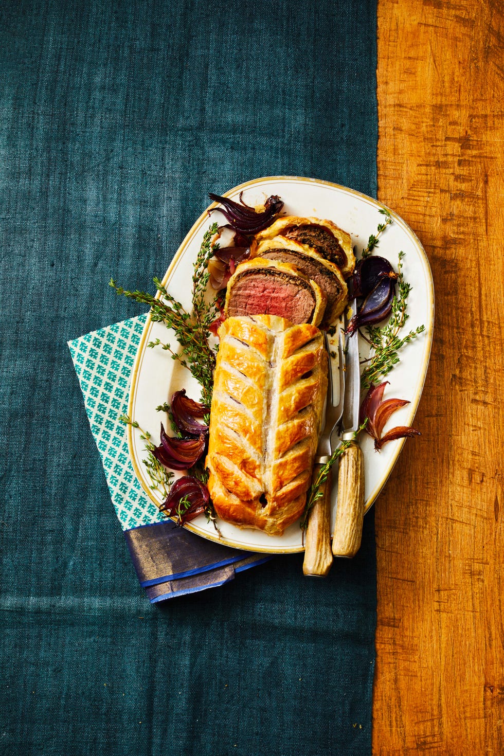 beef wellington on a serving plate
