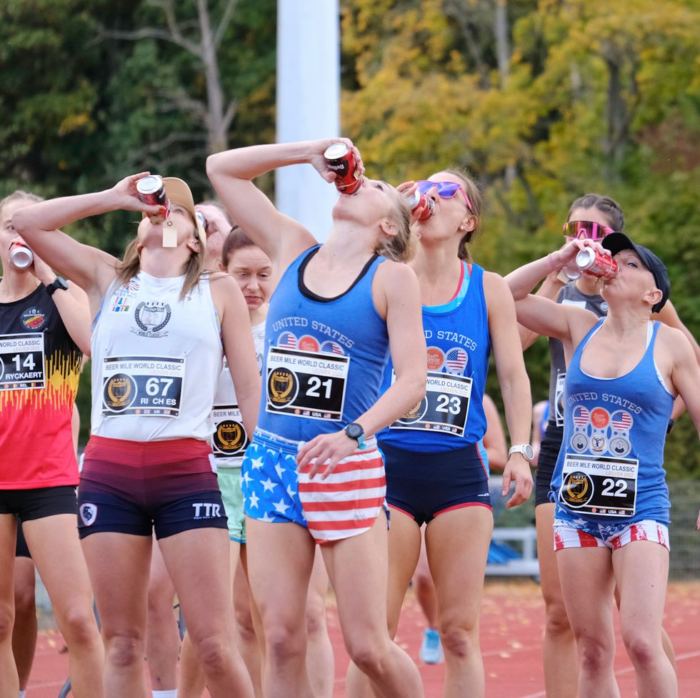runners chug beer at the beer mile world classic