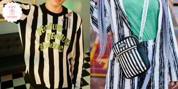 the hot topic destructed sweater and buckle down crossbody bag are two good housekeeping picks for the best beetlejuice gifts