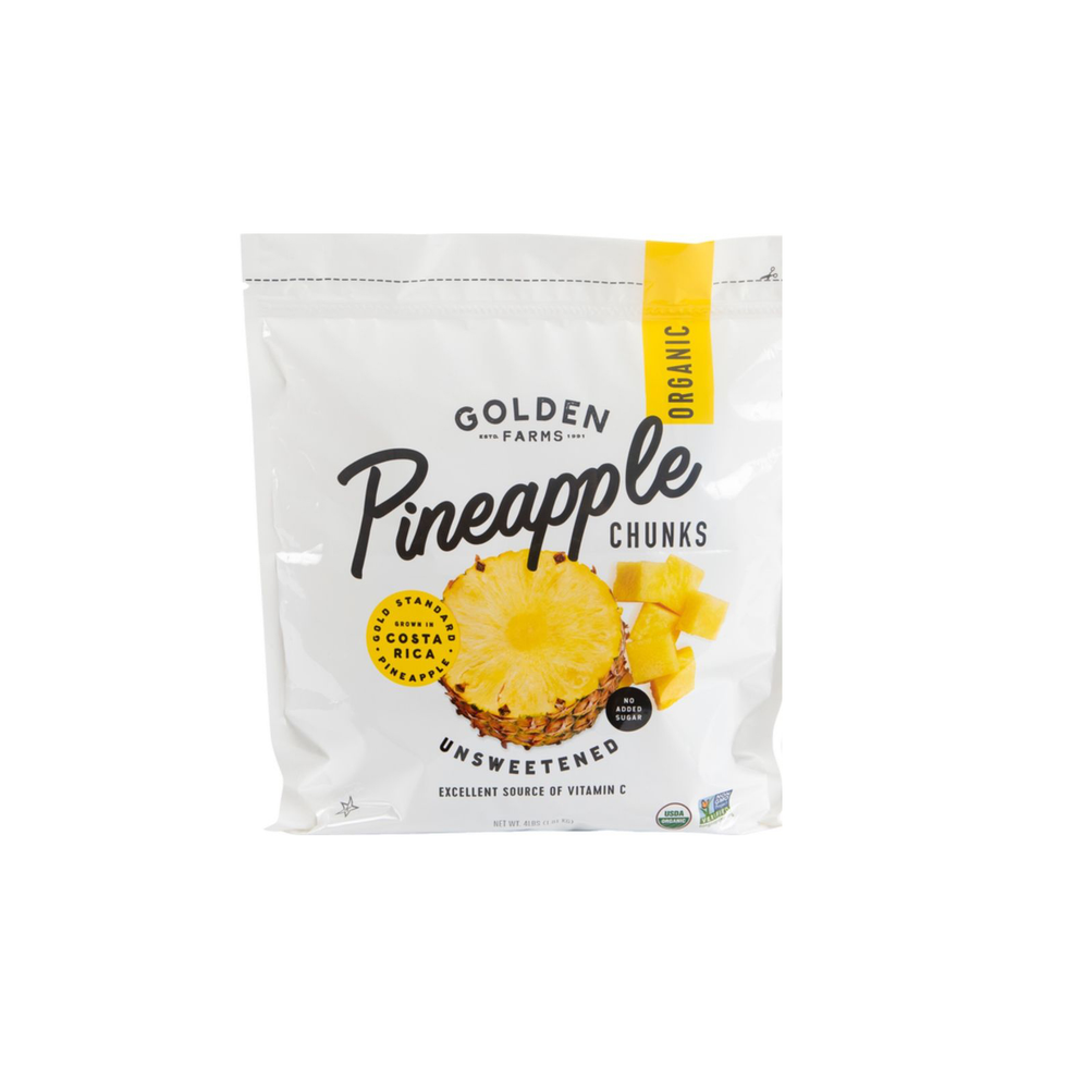 organic pineapple chunks packaging from golden farms