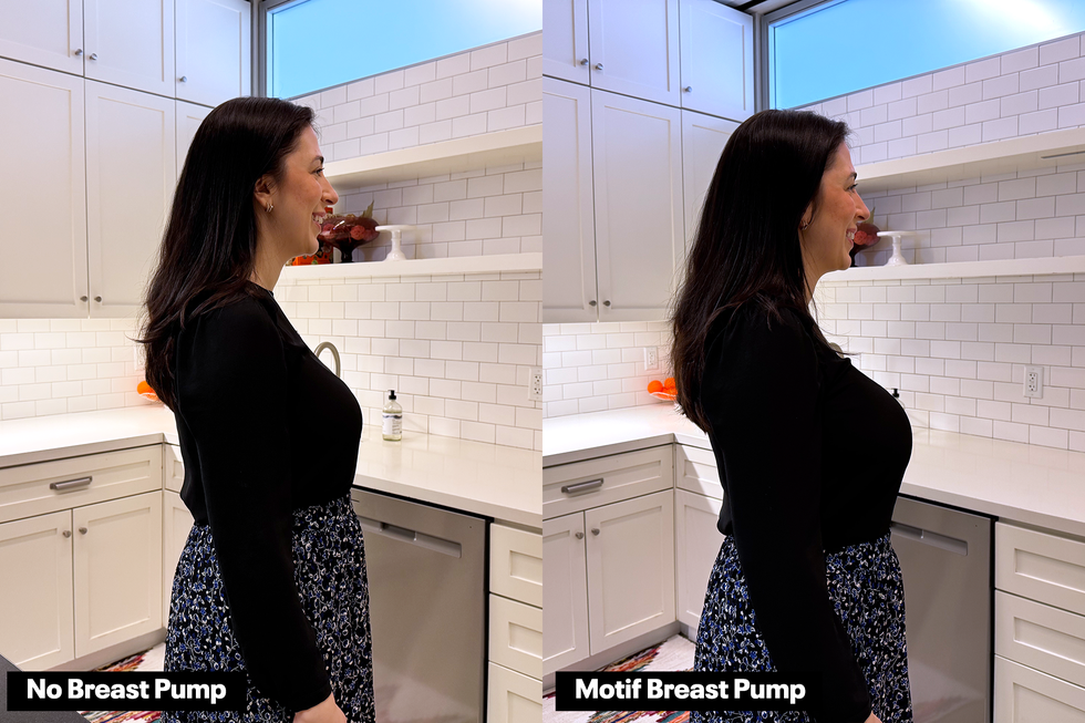 stefani sassos wearing motif breast pump