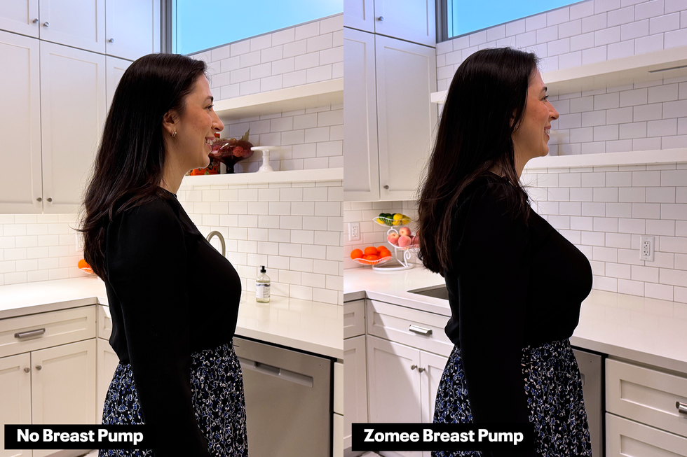 stefani sassos wearing zomee breast pump