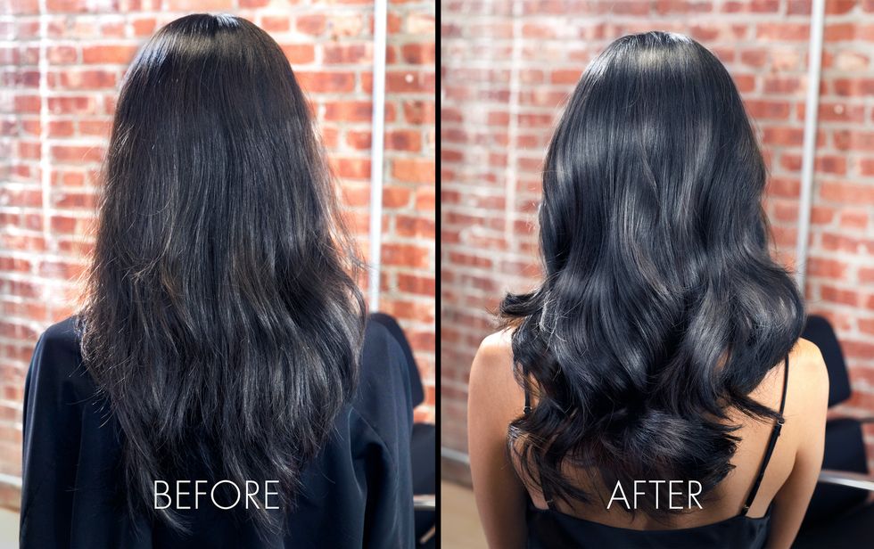 black hair glaze before and after