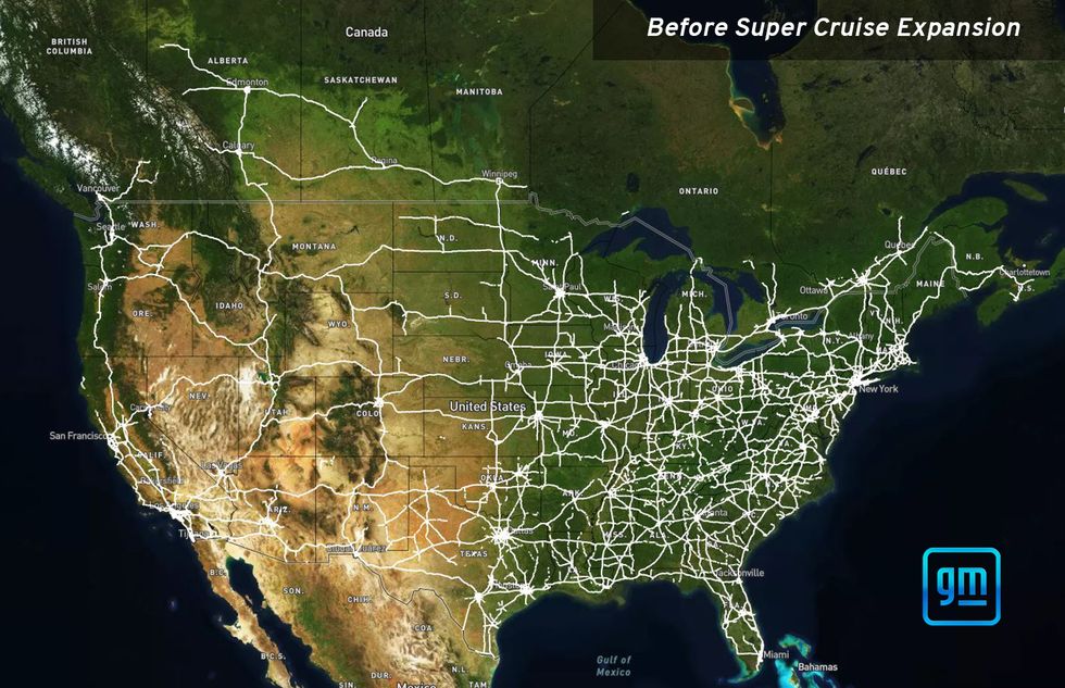 map of super cruise enabled roads before expansion