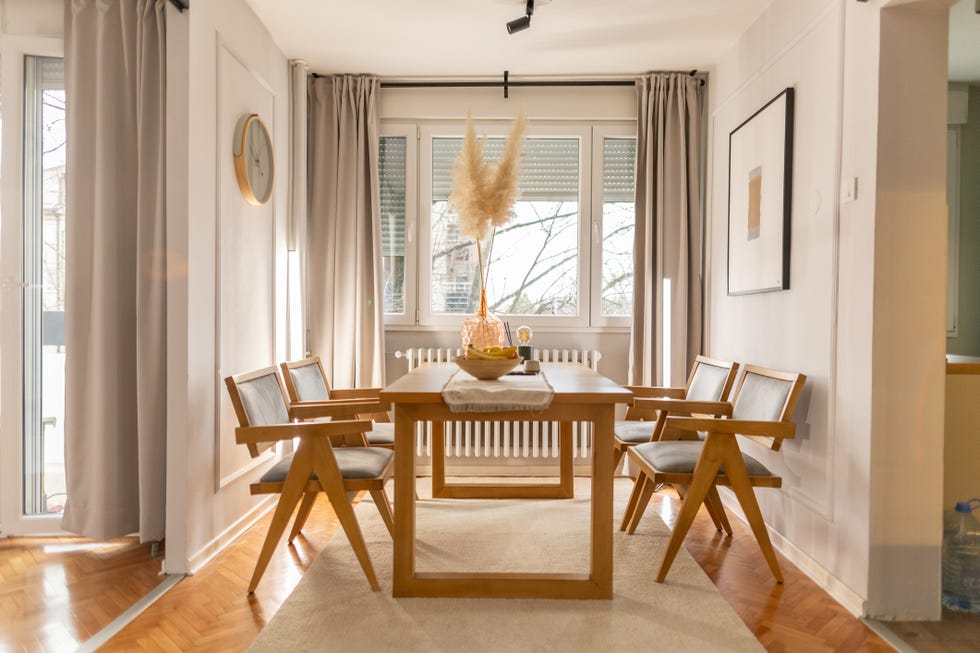 bright dining room in beige tones