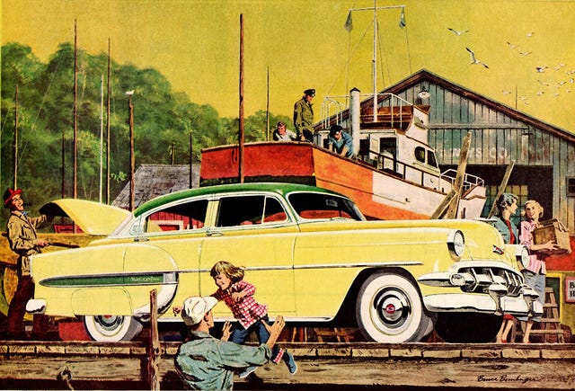 US Road Trip, Vintage, Gas Station, 1950s, USA Poster