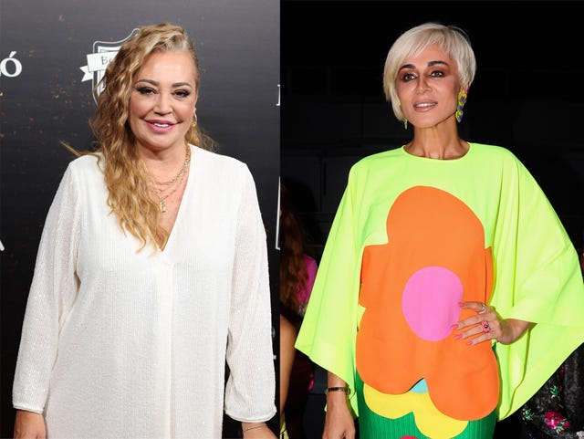 la colaboradora de 'sálvame', de blanco, y la mujer de ortega cano, con un vestido de Ágatha ruiz de la prada