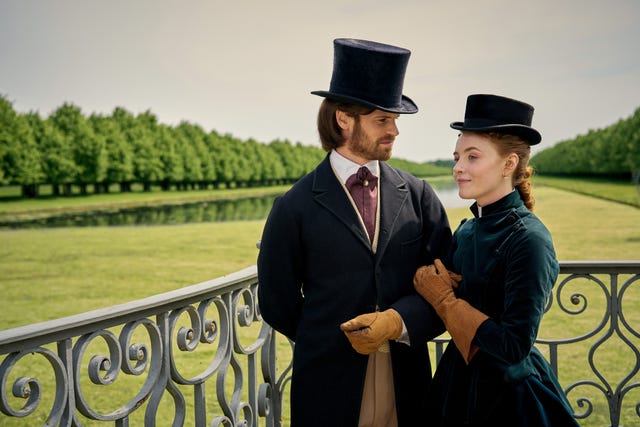l r: frederick trenchard played by benjamin wainwright and clara trenchard played by harriet slater