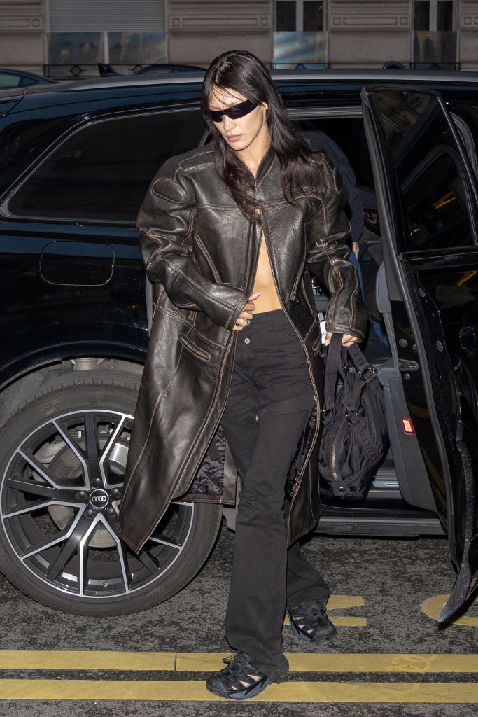 Bella Hadid cuts a stylish figure in motorcycle jacket with sweats