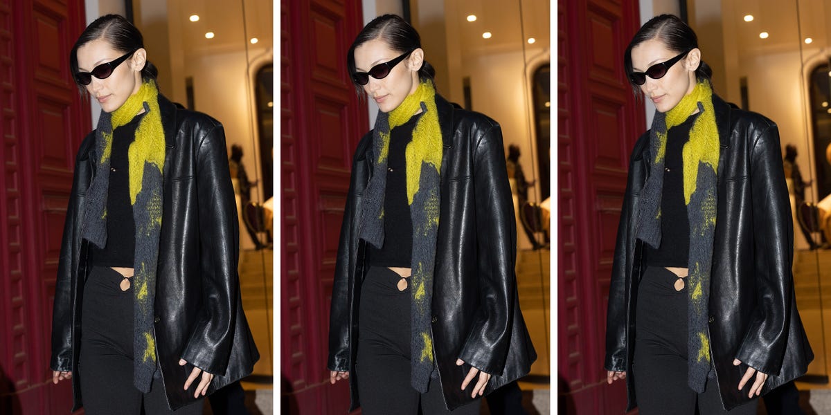 bella hadid wears a scarf at milan fashion week to illustrate a guide to the best scarves for women 2022