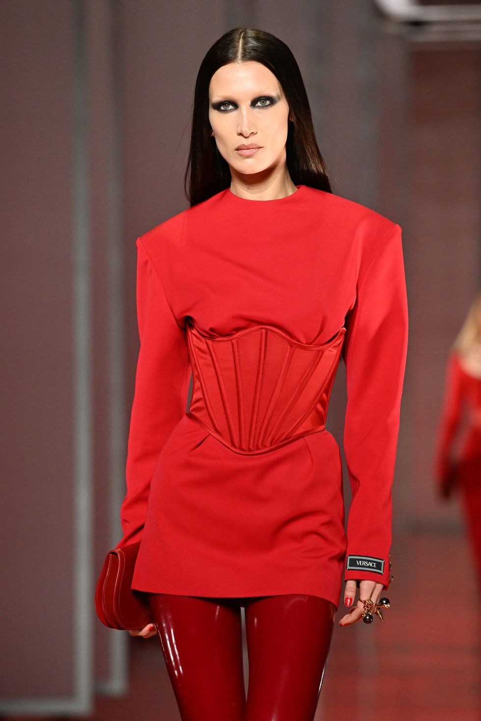 milan, italy   february 25 bella hadid walks the runway at the versace fashion show during the milan fashion week fallwinter 20222023 on february 25, 2022 in milan, italy photo by daniele venturelliwireimage