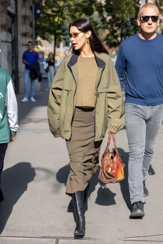 Bella Hadid Delivers a Lesson in Transitional Dressing with Long Midi ...