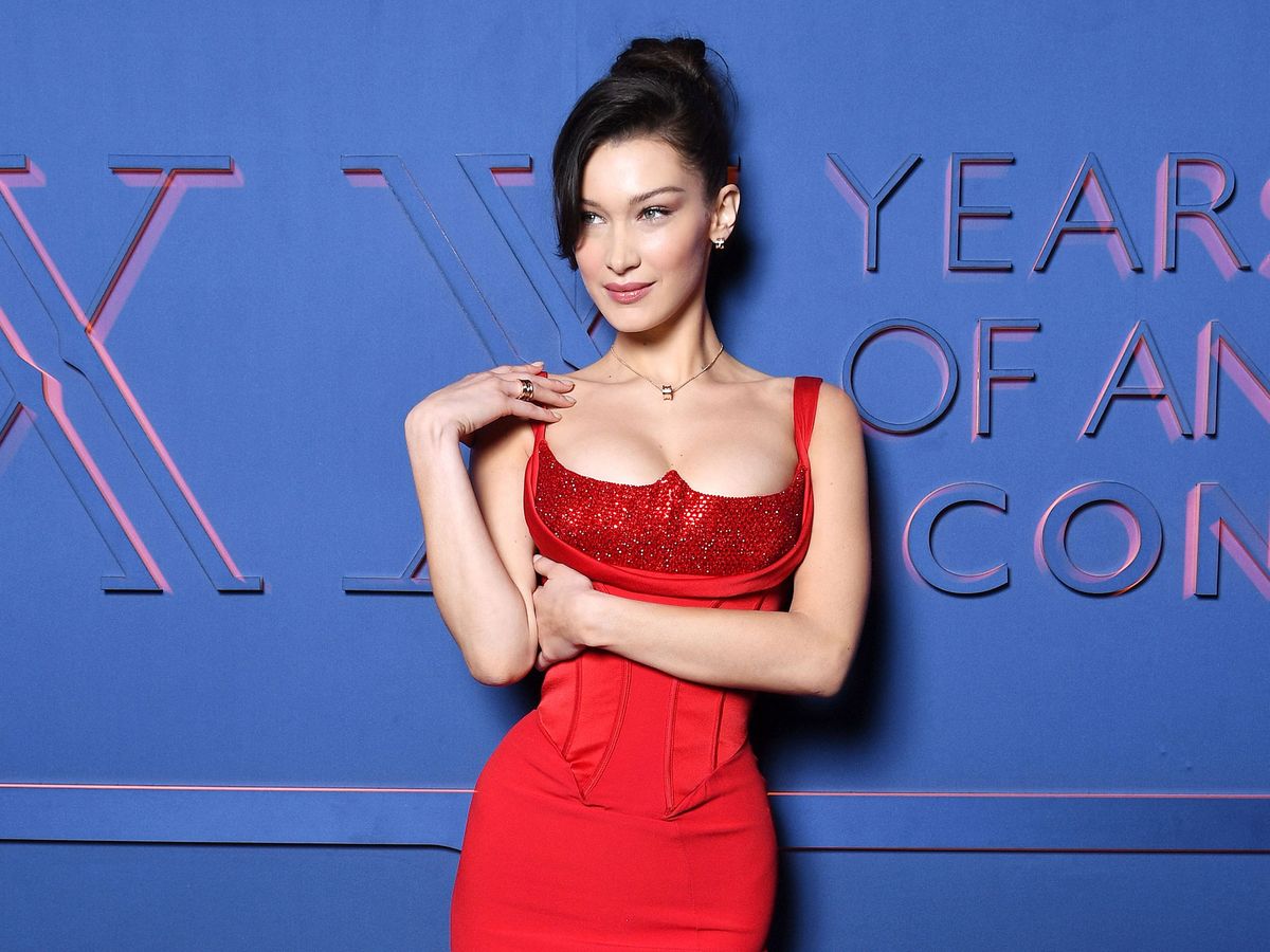 Bella Hadid dazzles in red corseted Versace dress in Rome