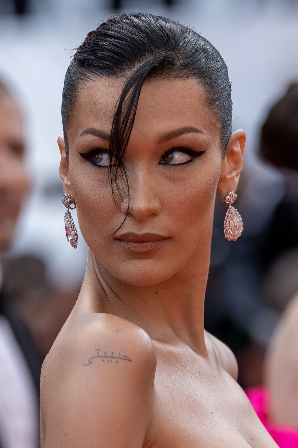 cannes, france   may 24 model bella hadid attends the 75th anniversary celebration screening of the innocent linnocent during the 75th annual cannes film festival at palais des festivals on may 24, 2022 in cannes, france photo by marc piaseckifilmmagic