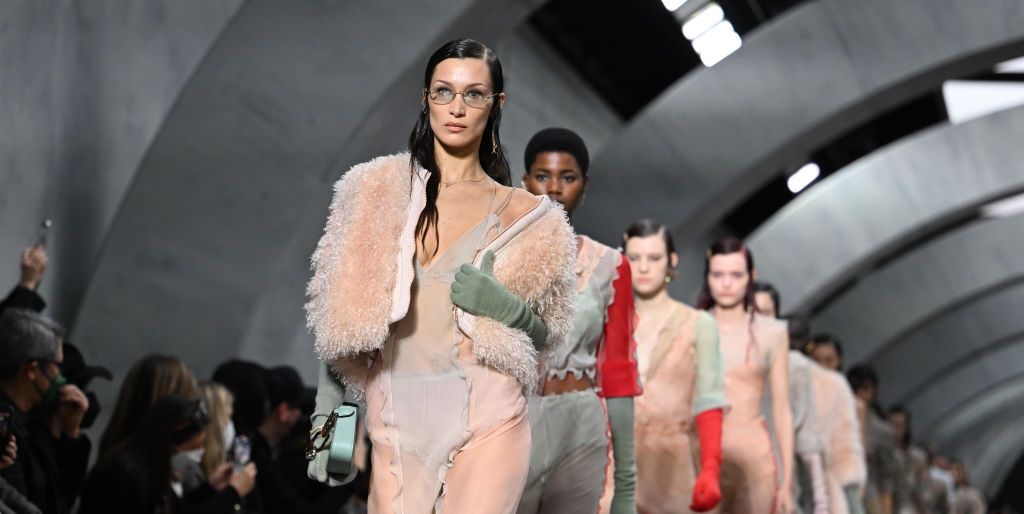 Bella Hadid walks the runway at the Versace fashion show, F/W 2020 during  Milan Fashion