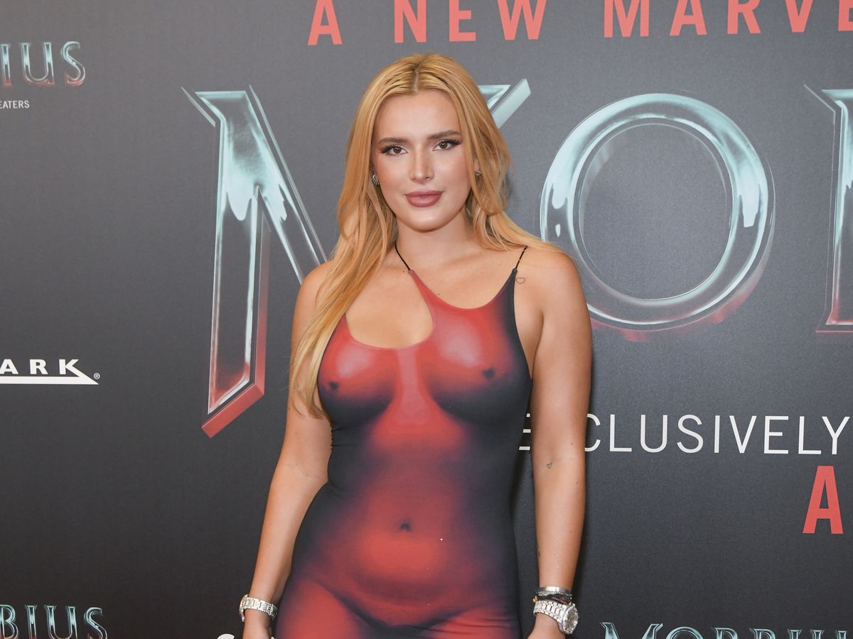 Bella Thorne Steps Out in Naked Dress Optical Illusion Dress